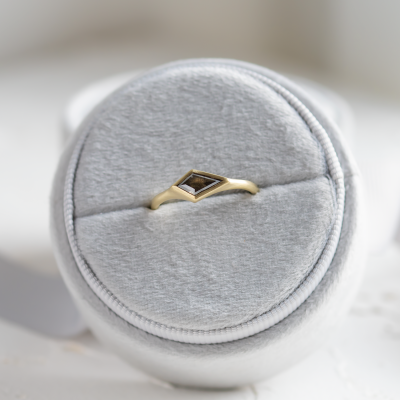 Gold matte ring with kite salt and pepper diamond APEX