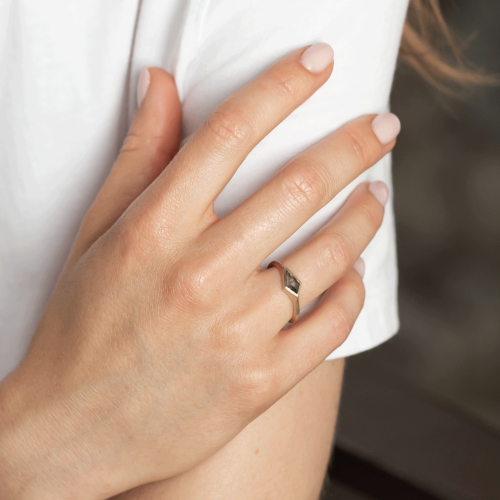 Gold matte ring with kite salt and pepper diamond APEX