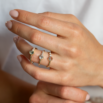 Gold ring with rutilated quartz and diamonds QUIDO