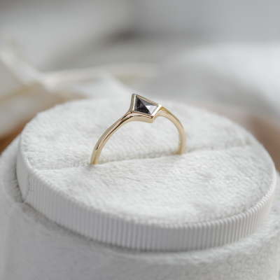 Minimalist engagement ring with salt and pepper diamond ARIZONA