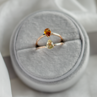 Toi et Moi ring with citrine and lemon quartz ASTRA