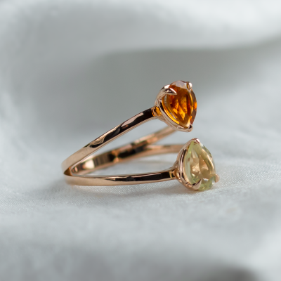 Toi et Moi ring with citrine and lemon quartz ASTRA