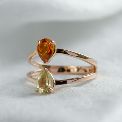 Toi et Moi ring with citrine and lemon quartz ASTRA