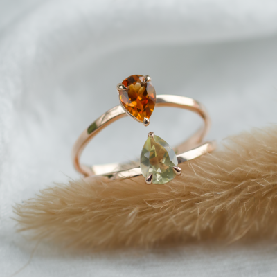 Toi et Moi ring with citrine and lemon quartz ASTRA