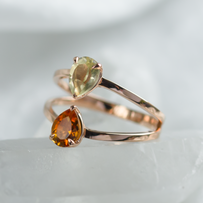 Toi et Moi ring with citrine and lemon quartz ASTRA