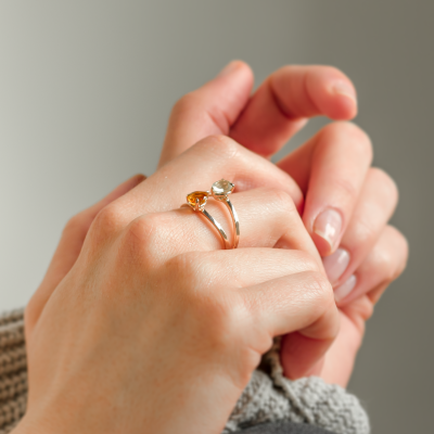 Toi et Moi ring with citrine and lemon quartz ASTRA