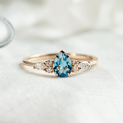 Gold ring with topaz and moissanites ASTROS