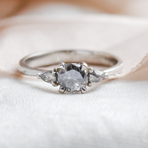 Unique engagement ring with salt and pepper diamonds AURE
