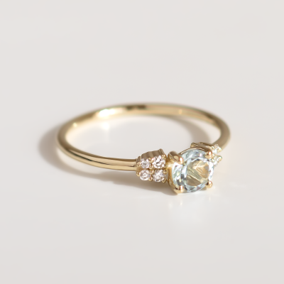 Dainty round aquamarine ring gold AZZURRO