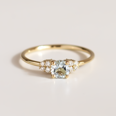 Dainty round aquamarine ring gold AZZURRO