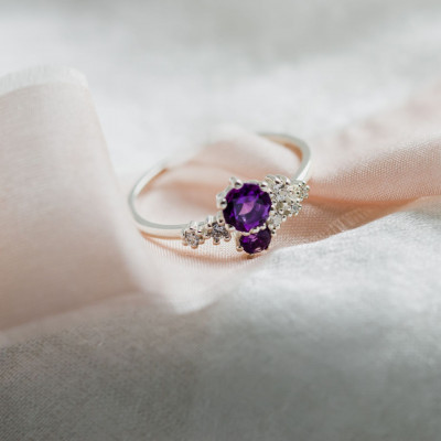 Gold cluster ring with amethyst and diamonds BERRY