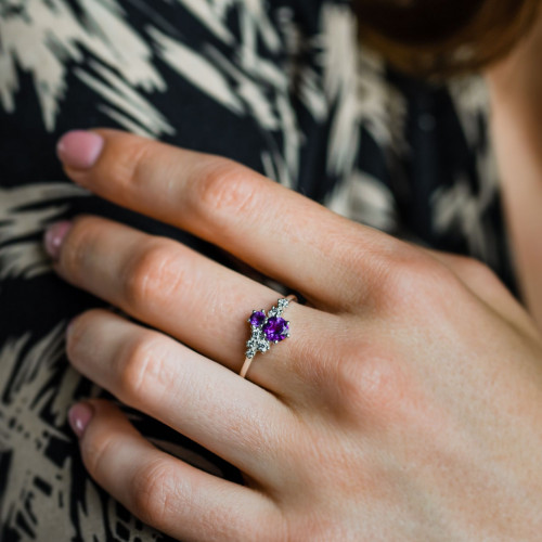 Gold cluster ring with amethyst and diamonds BERRY