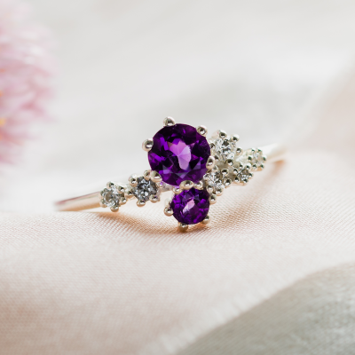 Gold cluster ring with amethyst and diamonds BERRY