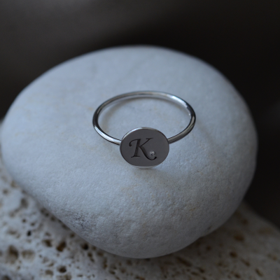 Silver custom made minimalistic ring with black diamond BERY