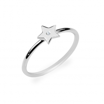 Minimalistický stříbrný prsten ve tvaru hvězdy s diamantem BETTY