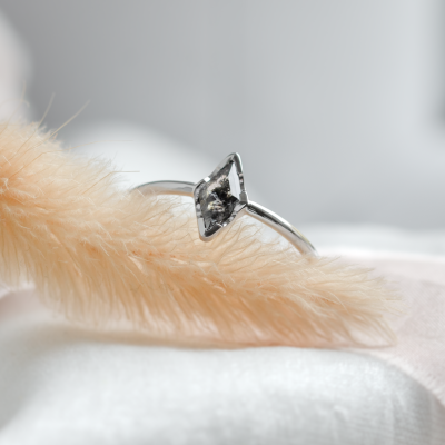 Minimalist engagement ring with salt and pepper diamond BILLY