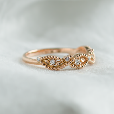 Twisted vintage gold ring with diamonds BRAID