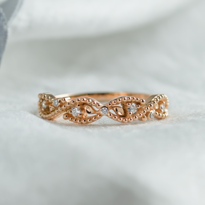 Twisted vintage gold ring with diamonds BRAID