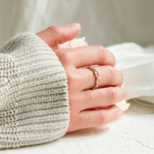 Twisted vintage gold ring with diamonds BRAID