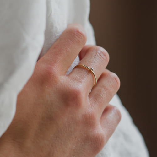 Gold minimalist ring with black diamond BRUNO