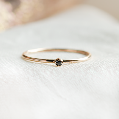 Gold minimalist ring with black diamond BRUNO
