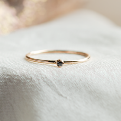 Gold minimalist ring with black diamond BRUNO