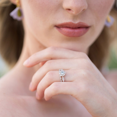 Halo zásnubní prsten s akvamarínem a diamanty CALI