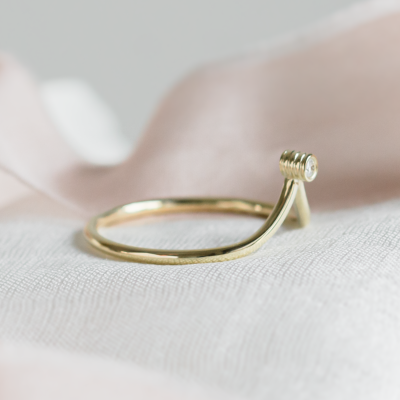 Gold minimalistic teardrop ring with diamond CAREN