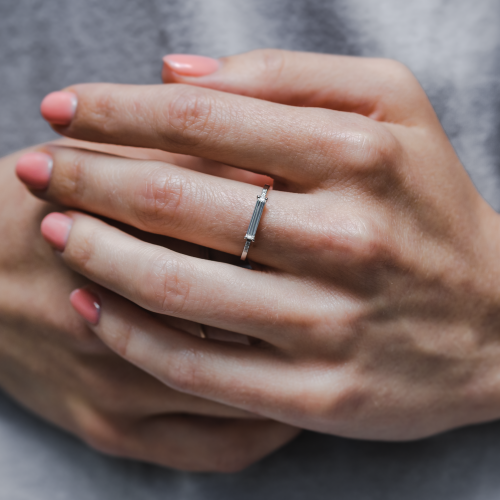 Engagement ring with baguette moissanite and diamonds CASSIA