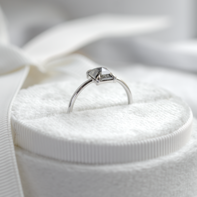 Minimalistický prsten s hexagon salt and pepper diamantem CIAO