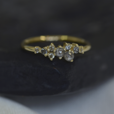 Gold ring with salt and pepper diamonds CLARA