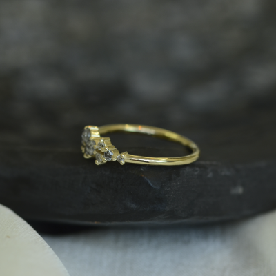 Gold minimalist ring with salt and pepper diamonds OLU