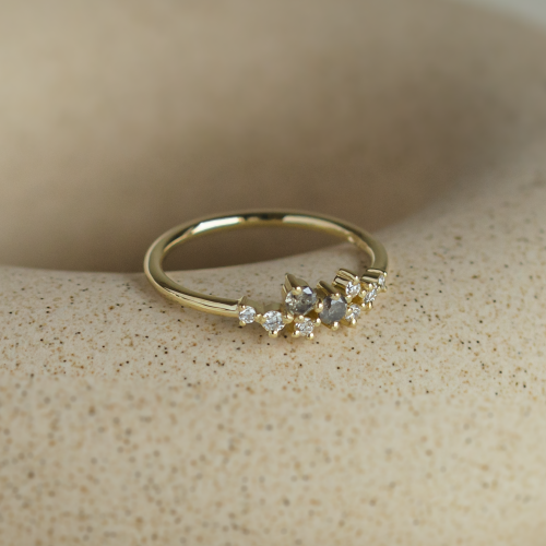 Gold ring with salt and pepper diamonds CLARA