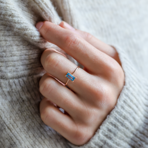 Gold ring with blue topaz CONSTANCE