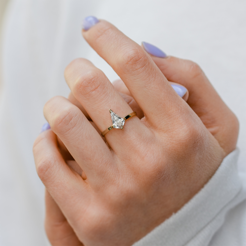 Original engagement ring with kite moissanite DOMITIA