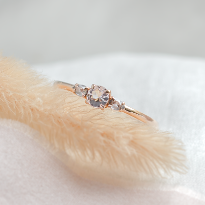 Gold ring with morganite and salt and pepper diamonds DUSTY
