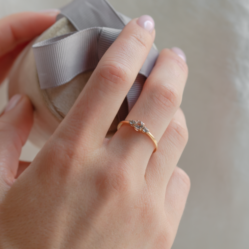 Gold ring with morganite and salt and pepper diamonds DUSTY