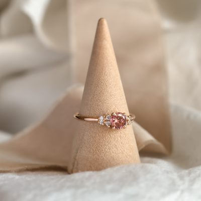 Pink lab grown diamond and natural diamond engagement ring EDDY