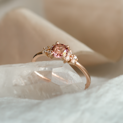 Pink lab grown diamond and natural diamond engagement ring EDDY