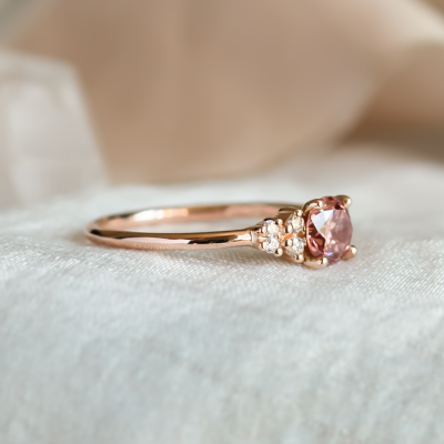 Pink lab grown diamond and natural diamond engagement ring EDDY