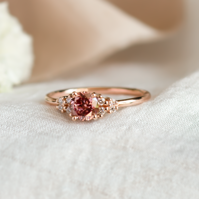 Pink lab grown diamond and natural diamond engagement ring EDDY