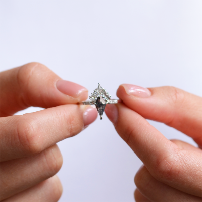 Kite salt and pepper diamond cluster ring with baguette diamonds ELEONORA