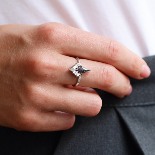 Kite salt and pepper diamond cluster ring with baguette diamonds ELEONORA