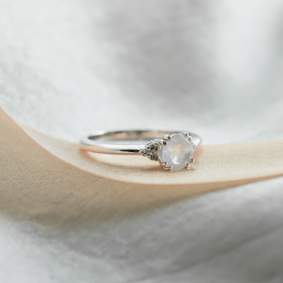Gold engagement ring with moonstone and diamonds ELLIE