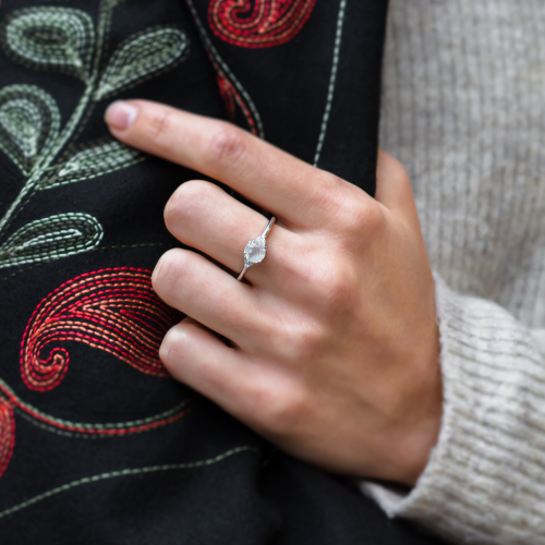 Gold engagement ring with moonstone and diamonds ELLIE