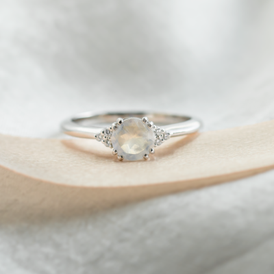 Gold engagement ring with moonstone and diamonds ELLIE
