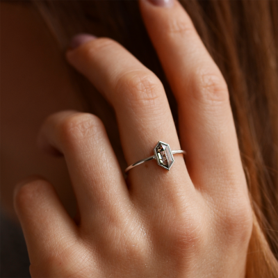 Minimalist engagement ring with salt'n'pepper diamond ELLIOT