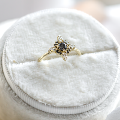 Engagement cluster ring with salt'n'pepper diamonds FERRARA