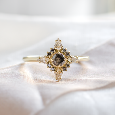 Engagement cluster ring with salt'n'pepper diamonds FERRARA