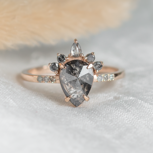 Gold cluster salt'n'pepper diamonds ring FILOMENA